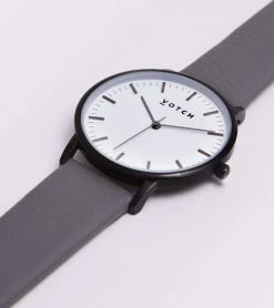 Votch Accessories Moment Watch With Black & White Dial | Slate Grey Vegan Leather Strap