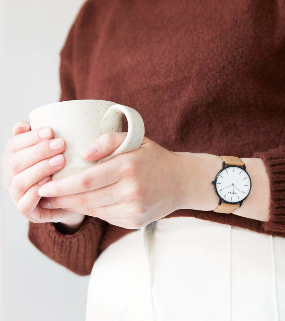 Votch Moment Watch With Black & White Dial | Tan Vegan Leather Strap Accessories 4 Votch Moment Watch With Black & White Dial | Tan Vegan Leather Strap Accessories