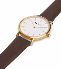 Votch Petite Watch With Gold & White Dial | Brown Vegan Leather Strap Accessories