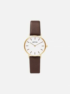 Votch Petite Watch With Gold & White Dial | Brown Vegan Leather Strap Accessories