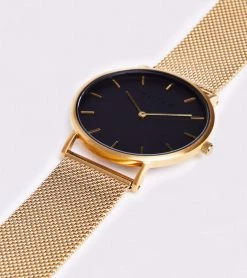 Votch Classic Watch With Gold & Black Dial | Gold Mesh Strap