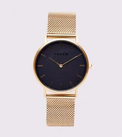 Votch Classic Watch With Gold & Black Dial | Gold Mesh Strap