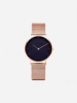 Votch Accessories Classic Watch With Rose Gold & Black Dial | Rose Gold Mesh Strap
