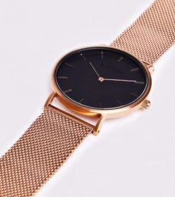Votch Accessories Classic Watch With Rose Gold & Black Dial | Rose Gold Mesh Strap