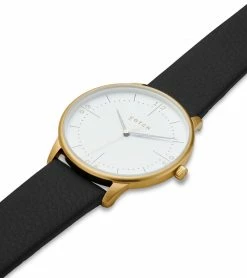 Votch Accessories Aalto Watch With Gold & White Dial | Black Vegan Leather Strap
