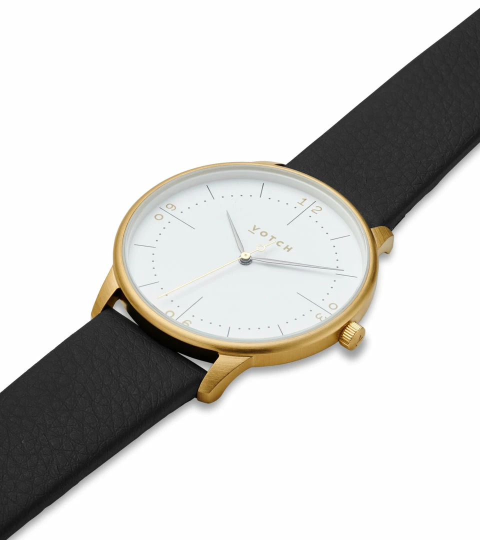 Votch Accessories Aalto Watch With Gold & White Dial | Black Vegan Leather Strap 4 Votch Accessories Aalto Watch With Gold & White Dial | Black Vegan Leather Strap