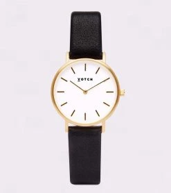 Votch Petite Watch With Gold & White Dial | Black Vegan Leather Strap Accessories