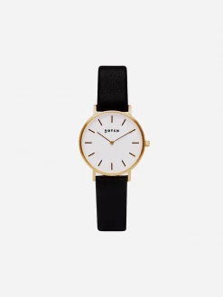 Votch Petite Watch With Gold & White Dial | Black Vegan Leather Strap Accessories