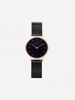 Votch Petite Watch With Gold & Black Dial | Black Mesh Strap Accessories