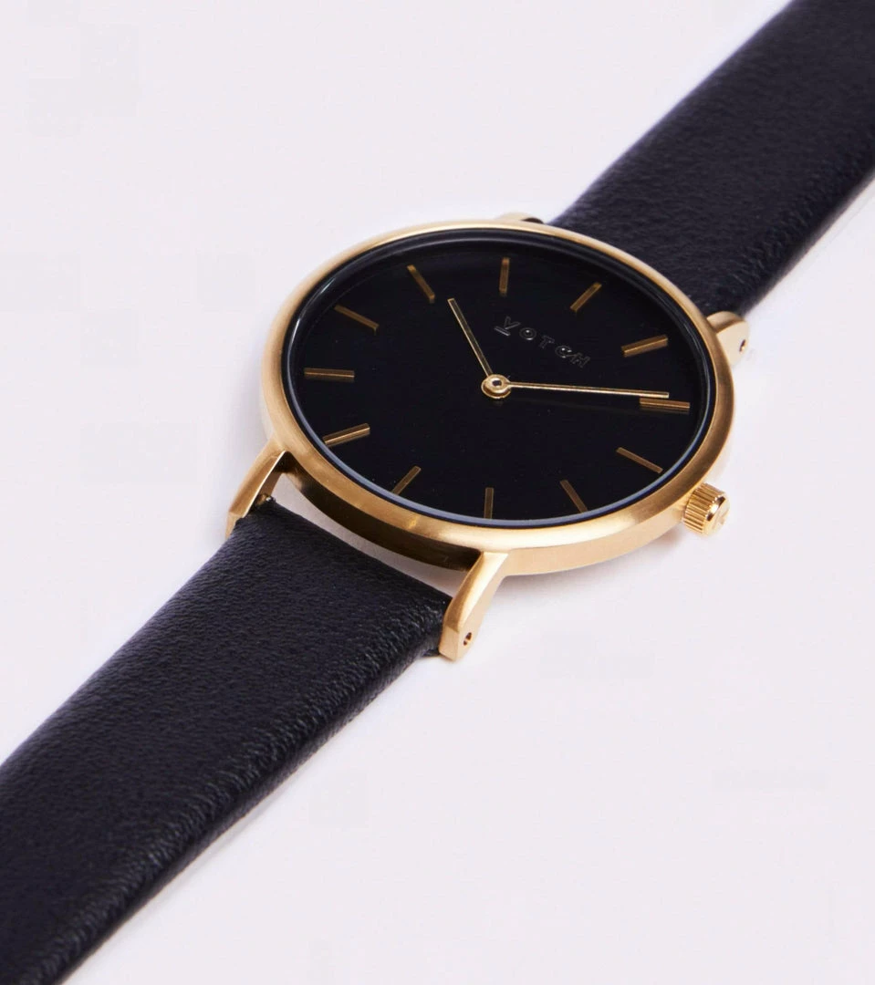Votch Petite Watch With Gold & Black Dial | Black Vegan Leather Strap 4 Votch Petite Watch With Gold & Black Dial | Black Vegan Leather Strap