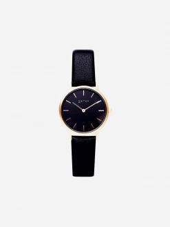 Votch Petite Watch With Gold & Black Dial | Black Vegan Leather Strap