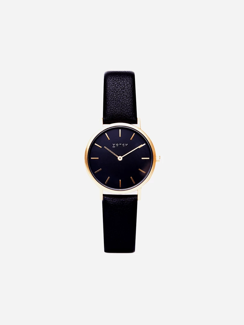 Votch Petite Watch With Gold & Black Dial | Black Vegan Leather Strap 3 Votch Petite Watch With Gold & Black Dial | Black Vegan Leather Strap