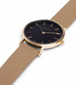 Votch Accessories Petite Watch With Gold & Black Dial | Tan Vegan Leather Strap
