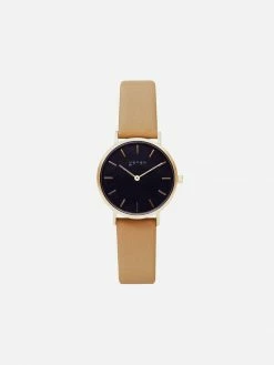 Votch Accessories Petite Watch With Gold & Black Dial | Tan Vegan Leather Strap