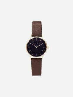 Votch Petite Watch With Gold & Black Dial | Brown Vegan Leather Strap Accessories