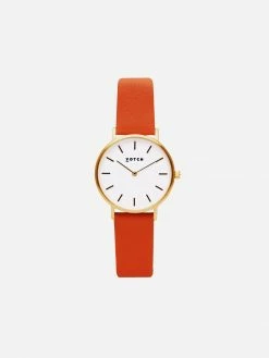 Votch Petite Watch With Gold & White Dial | Burnt Orange Vegan Leather Strap