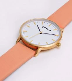 Votch Moment Watch With Gold & White Dial | Coral Vegan Leather Strap Accessories