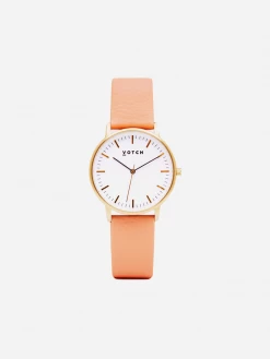 Votch Moment Watch With Gold & White Dial | Coral Vegan Leather Strap Accessories