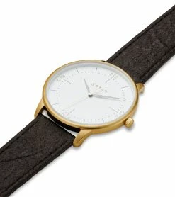 Votch Accessories Aalto Watch With Gold & White Dial | Dark Brown Piñatex Vegan Leather Strap