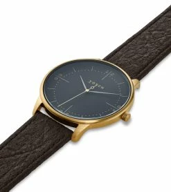 Votch Accessories Aalto Watch With Gold & Black Dial | Dark Brown Piñatex Vegan Leather Strap