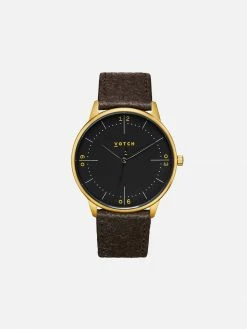 Votch Accessories Aalto Watch With Gold & Black Dial | Dark Brown Piñatex Vegan Leather Strap