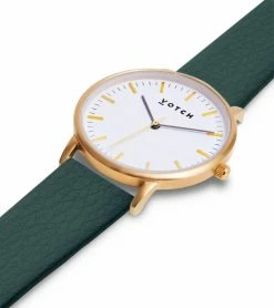 Votch Moment Watch With Gold & White Dial | Forest Green Vegan Leather Strap