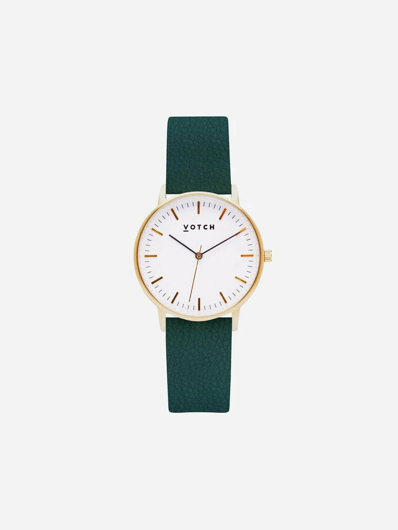 Votch Moment Watch With Gold & White Dial | Forest Green Vegan Leather Strap 3 Votch Moment Watch With Gold & White Dial | Forest Green Vegan Leather Strap