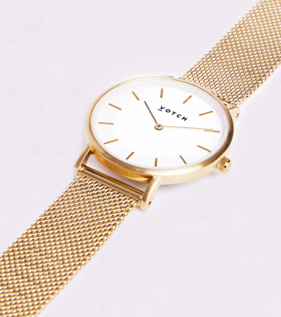 Votch Accessories Petite Watch With Gold & White Dial | Gold Mesh Strap 4 Votch Accessories Petite Watch With Gold & White Dial | Gold Mesh Strap