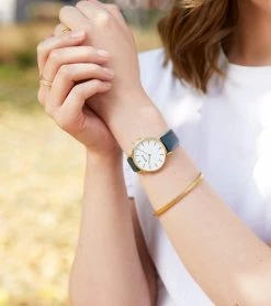 Votch Accessories Petite Watch With Gold & White Dial | Juniper Vegan Leather Strap