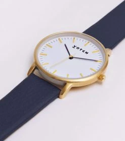 Votch Moment Watch With Gold & White Dial | Navy Vegan Leather Strap Accessories