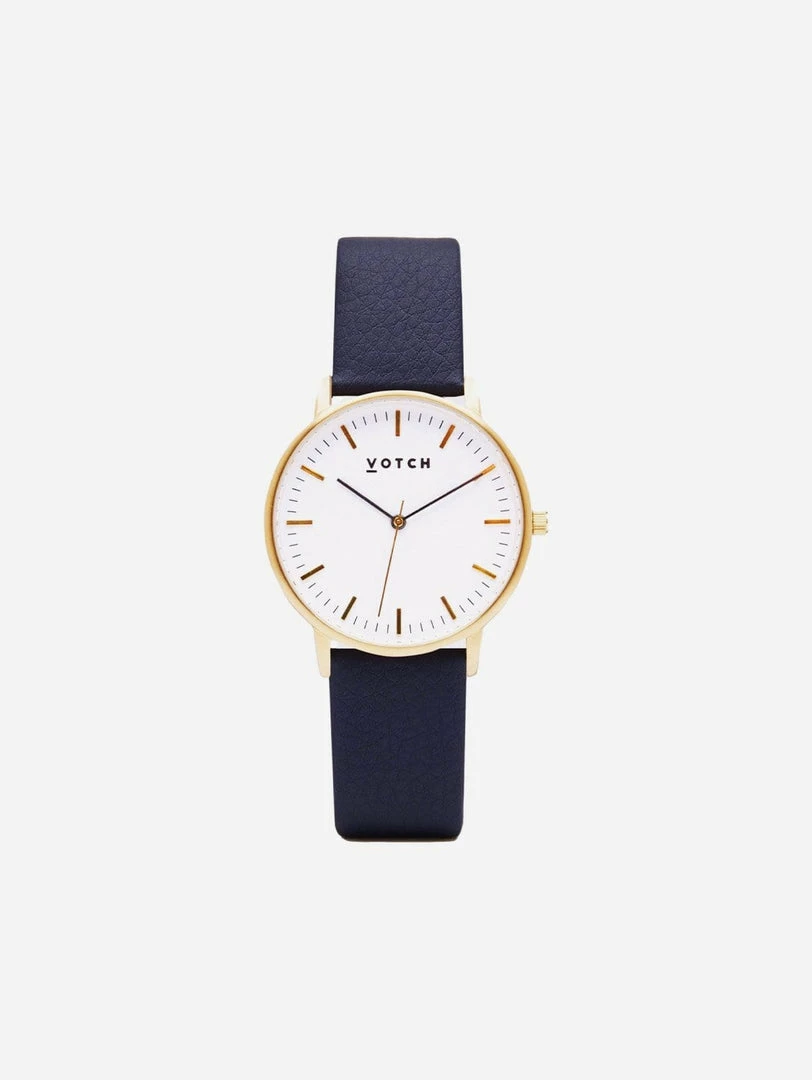 Votch Moment Watch With Gold & White Dial | Navy Vegan Leather Strap Accessories 3 Votch Moment Watch With Gold & White Dial | Navy Vegan Leather Strap Accessories