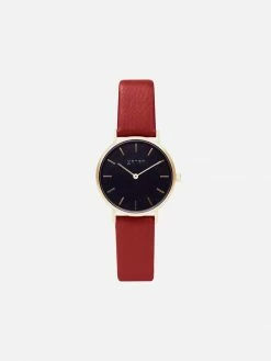 Votch Petite Watch With Gold & Black Dial | Ruby Red Vegan Leather Strap Accessories