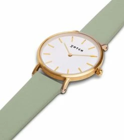 Votch Accessories Petite Watch With Gold & White Dial | Sage Vegan Leather Strap