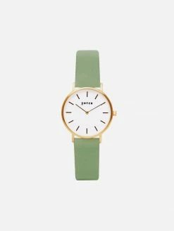 Votch Accessories Petite Watch With Gold & White Dial | Sage Vegan Leather Strap