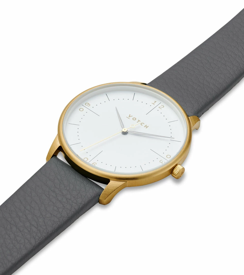 Votch Aalto Watch With Gold & White Dial | Slate Grey Vegan Leather Strap 4 Votch Aalto Watch With Gold & White Dial | Slate Grey Vegan Leather Strap