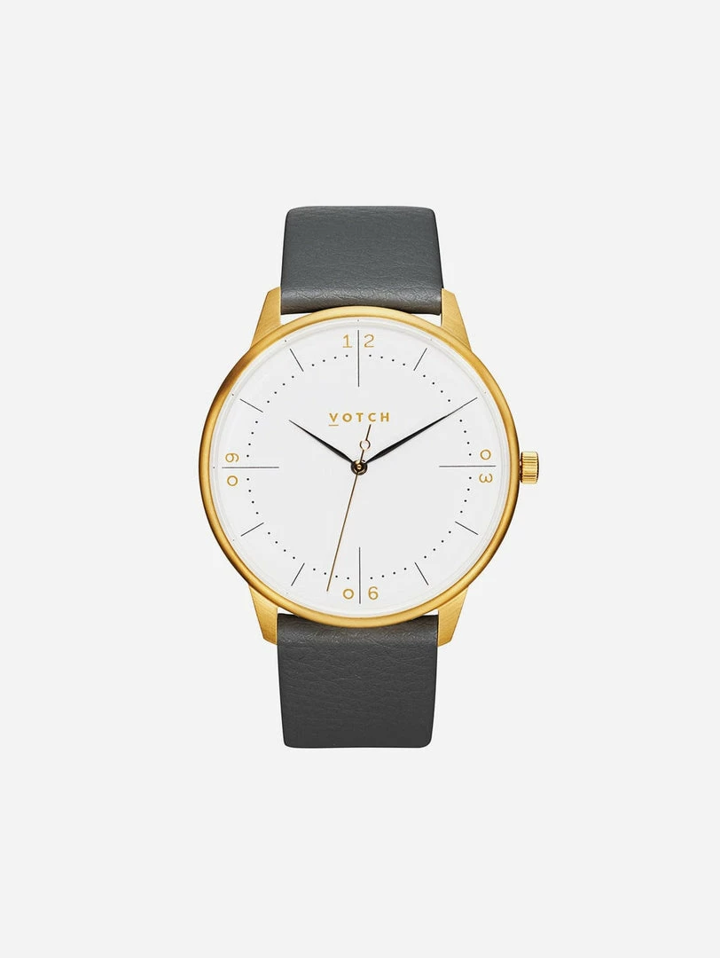 Votch Aalto Watch With Gold & White Dial | Slate Grey Vegan Leather Strap 3 Votch Aalto Watch With Gold & White Dial | Slate Grey Vegan Leather Strap