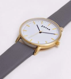 Votch Moment Watch With Gold & White Dial | Slate Grey Vegan Leather Strap