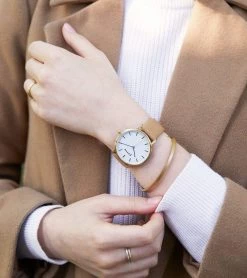 Votch Moment Watch With Gold & White Dial | Tan Vegan Leather Strap Accessories