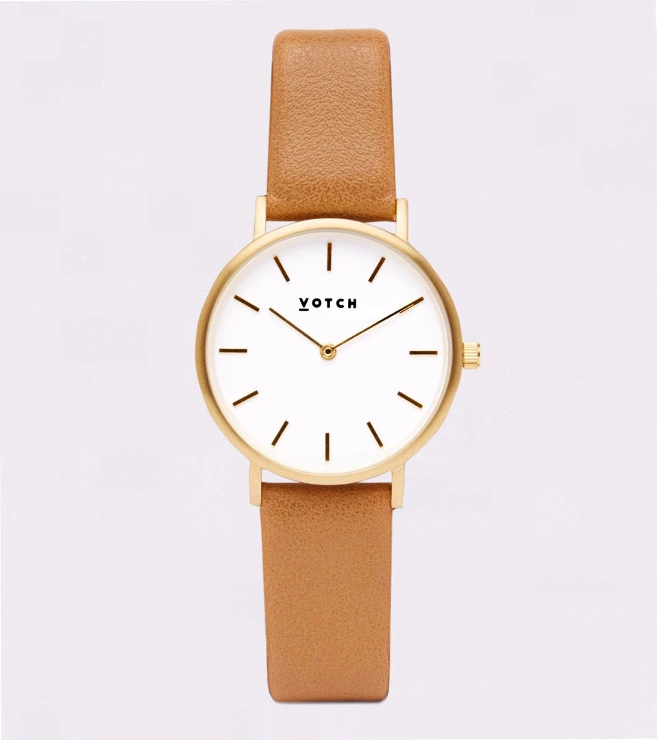 Votch Accessories Petite Watch With Gold & White Dial | Tan Vegan Leather Strap 6 Votch Accessories Petite Watch With Gold & White Dial | Tan Vegan Leather Strap