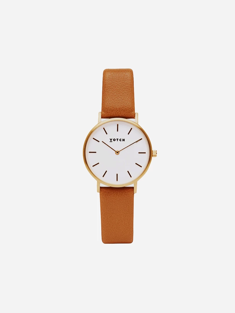 Votch Accessories Petite Watch With Gold & White Dial | Tan Vegan Leather Strap 3 Votch Accessories Petite Watch With Gold & White Dial | Tan Vegan Leather Strap
