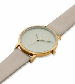 Votch Accessories Lyka Watch With Gold & Grey Dial | Pebble Grey Vegan Leather Strap