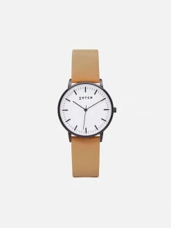 Votch Moment Watch With Black & White Dial | Tan Vegan Leather Strap Accessories