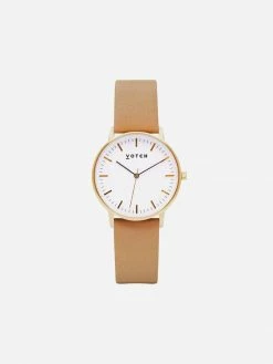 Votch Moment Watch With Gold & White Dial | Tan Vegan Leather Strap Accessories