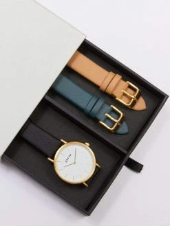 Votch Accessories Petite Watch With Gold & Black Dial Gift Set | Multi Vegan Leather Straps