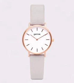 Votch Petite Watch With Rose Gold & White Dial | Light Grey Vegan Leather Strap