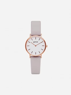 Votch Petite Watch With Rose Gold & White Dial | Light Grey Vegan Leather Strap