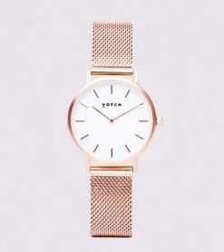 Votch Petite Watch With Rose Gold & White Dial | Rose Gold Mesh Strap
