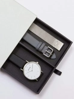 Votch Accessories Petite Watch With Silver & White Dial Gift Set | Multi Vegan Leather & Mesh Straps