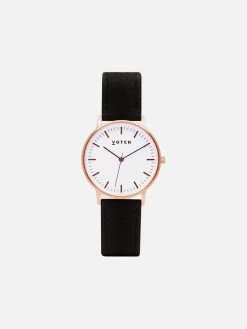Votch Accessories Moment Watch With Rose Gold & White Dial | Black Piñatex Vegan Leather Strap