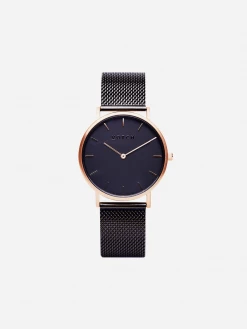 Votch Accessories Classic Watch With Rose Gold & Black Dial | Black Mesh Strap